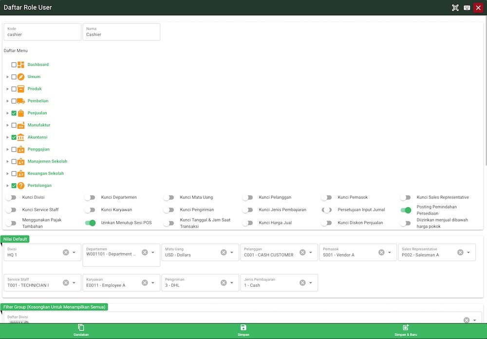daftar role user (Form)